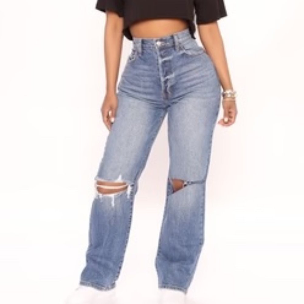 Fashion Nova Cut Above the Rest Ripped Straight Leg Jeans, Size 5